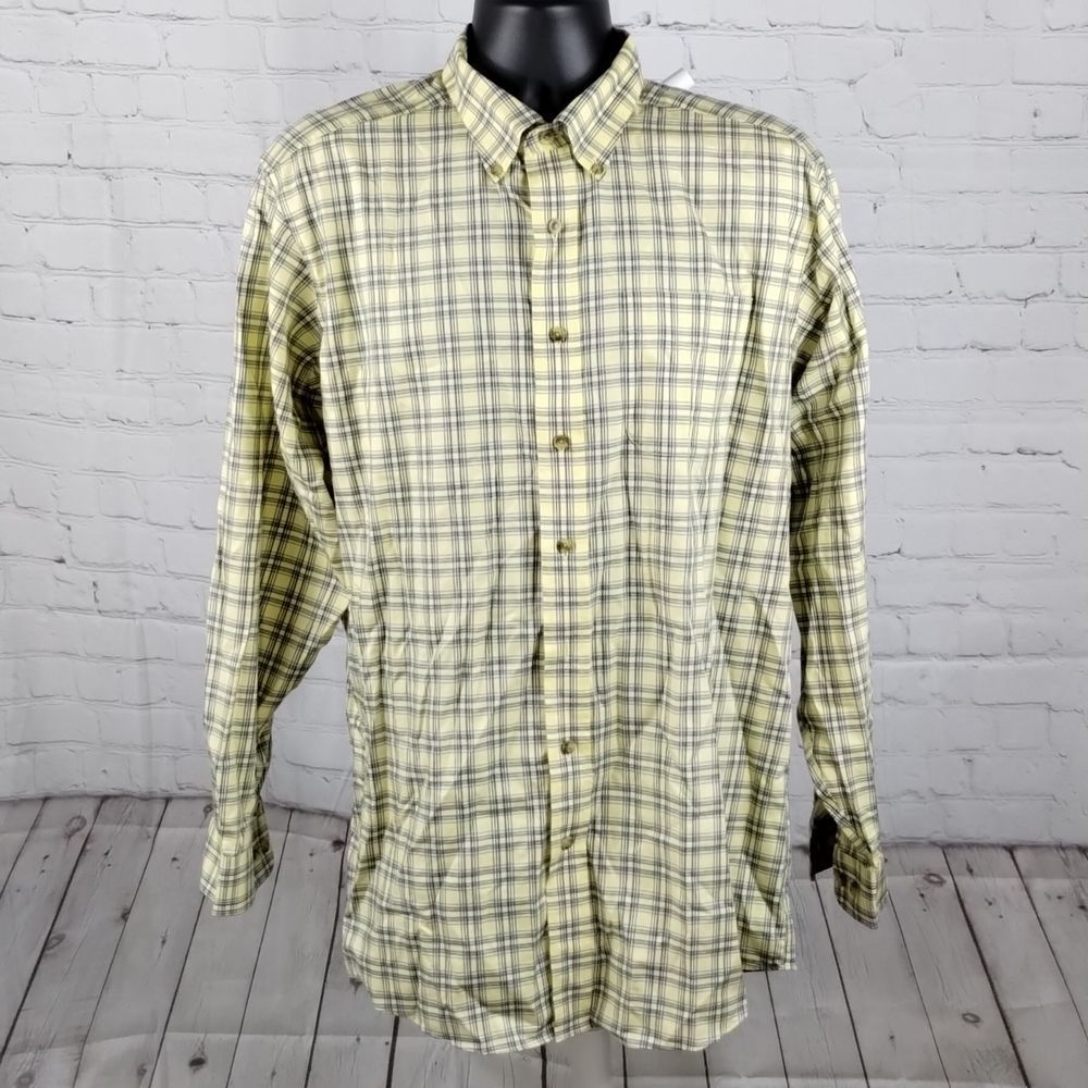 L.L. Bean Blue & Yellow Plaid Cotton Button Up